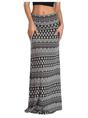 Women's High Waist Maxi Skirt Flared A-Line Stretchy Pleated